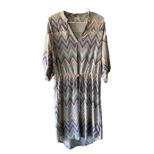 Tacera Chevron Print Tie Waist Knee Length Dress Sz M Casual Summer Teacher